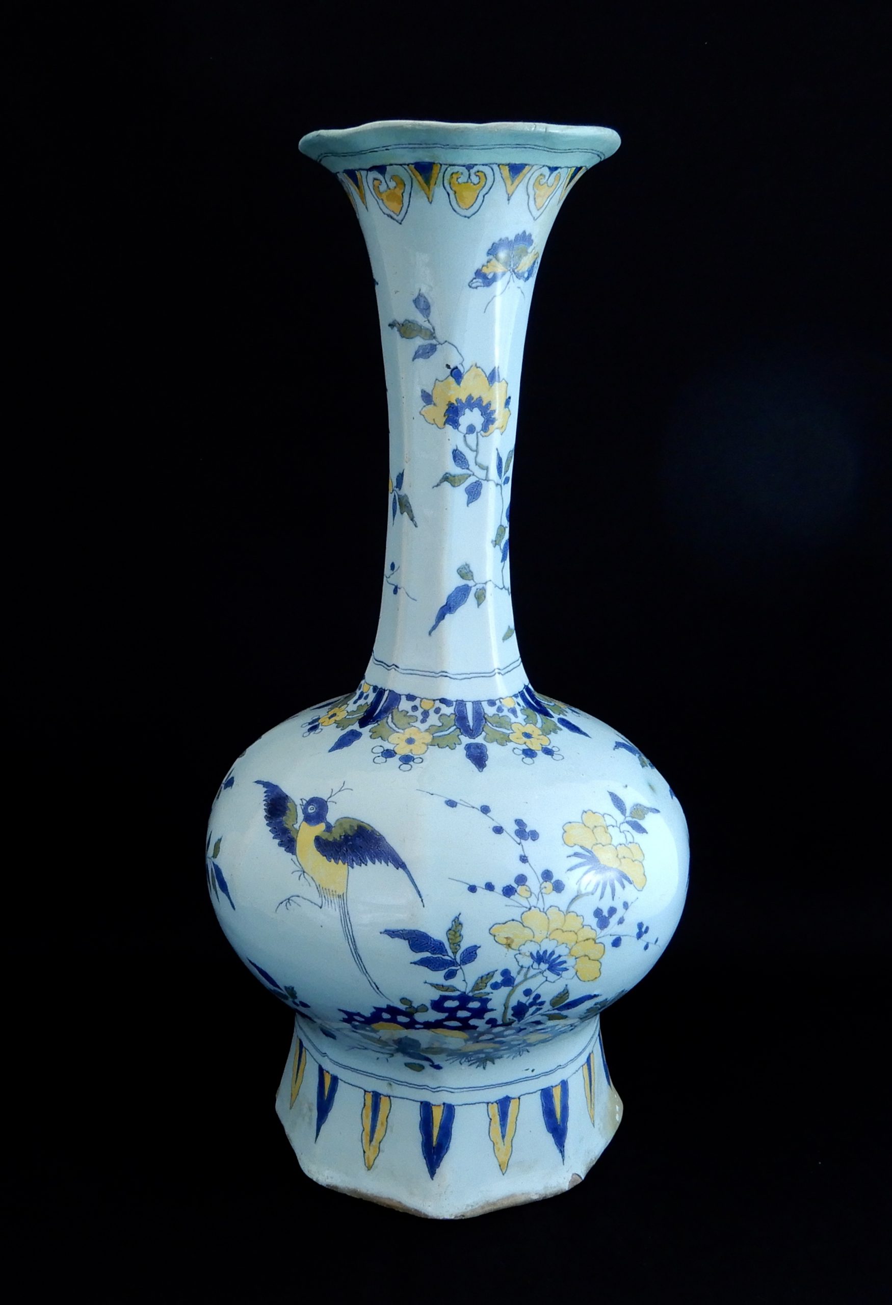 骨董　オランダ　デルフト　染付　風景図　花瓶　1796年
