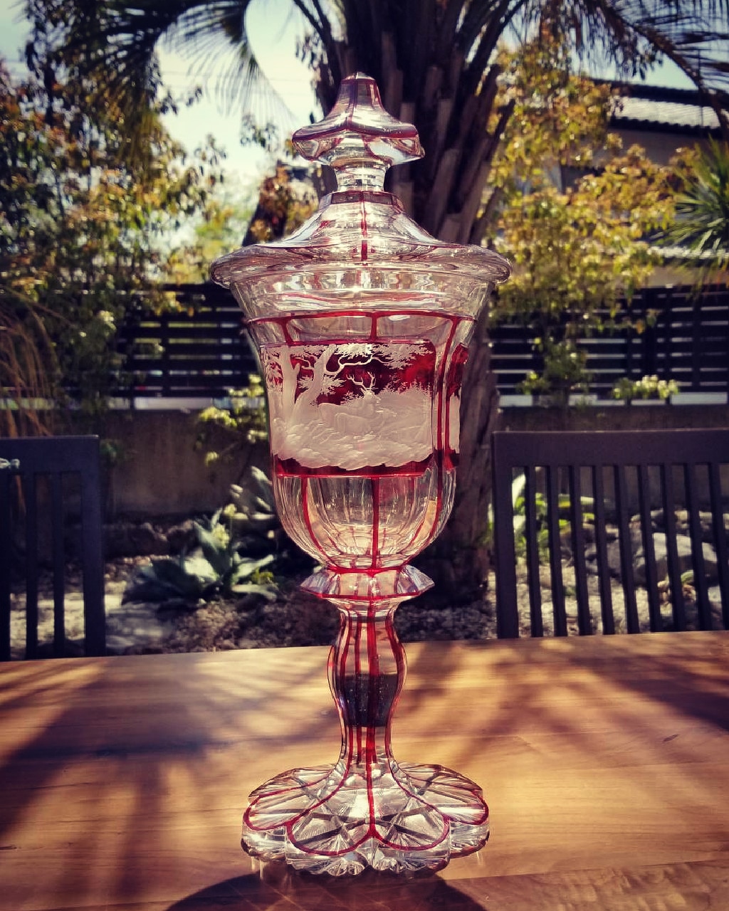お1人様1点限り】 ボヘミアガラス花瓶 (19世紀制作アンティーク品