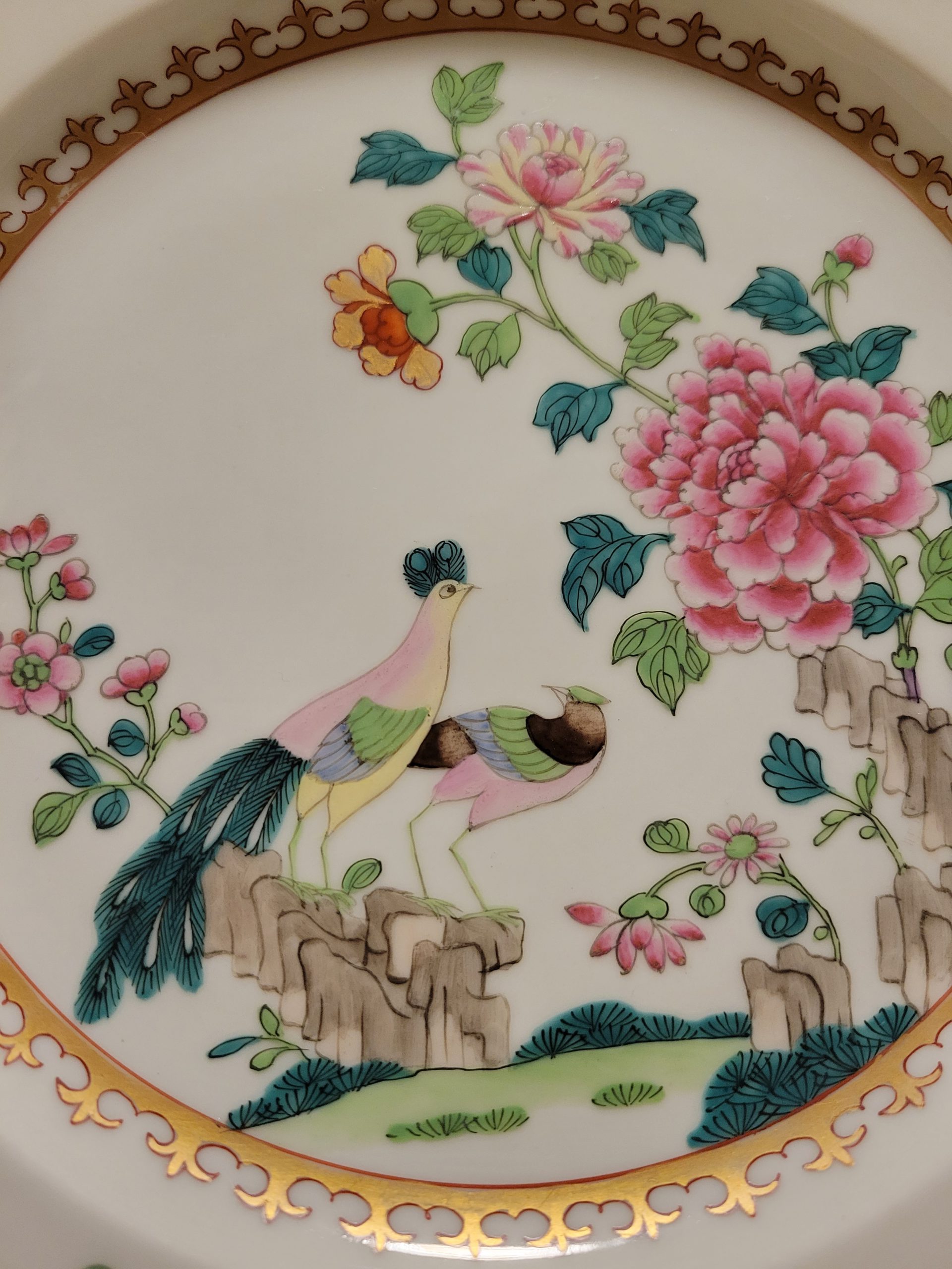 中国古美術品　清の時代　粉彩金彩花鳥文皿　本物保証