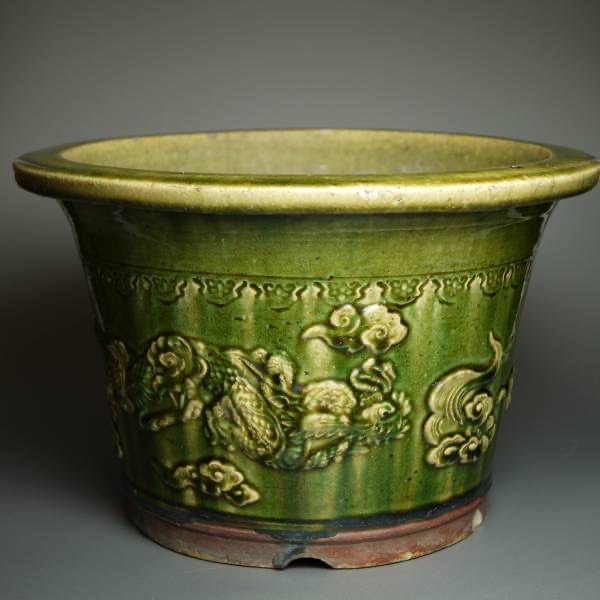 陽刻龍図緑釉鉢